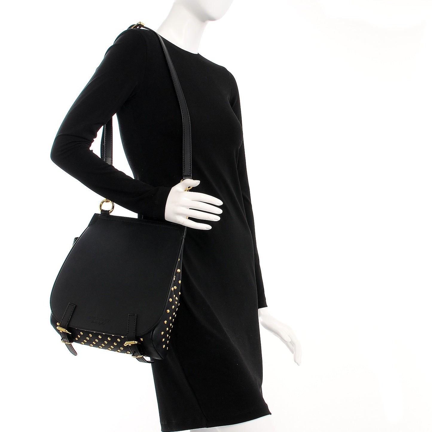 Calfskin Studded Bridle Saddle Bag Black