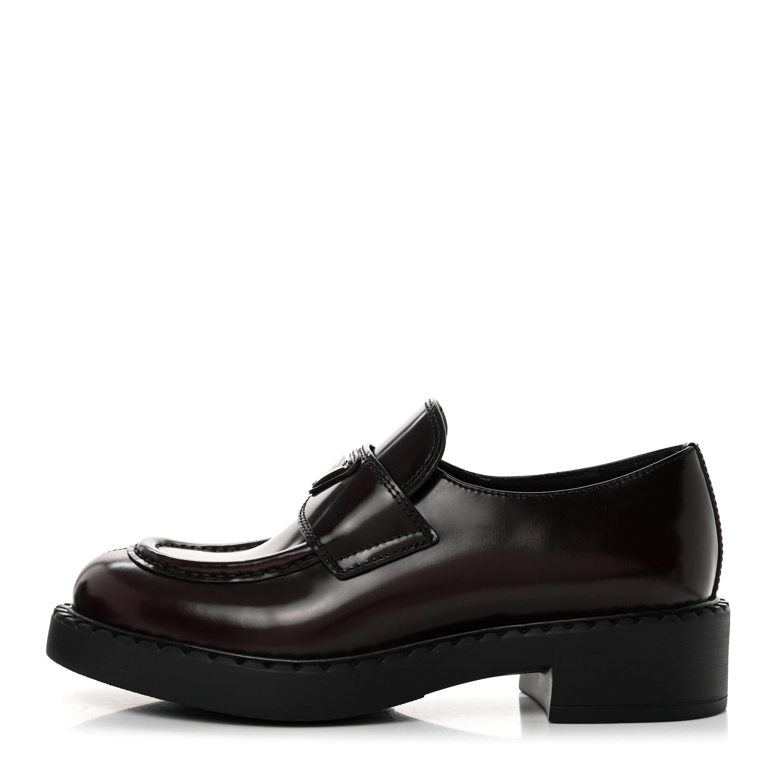 Prada Spazzolato Metal Triangle Logo 50mm Loafers 38 Cordovan 1 of 9