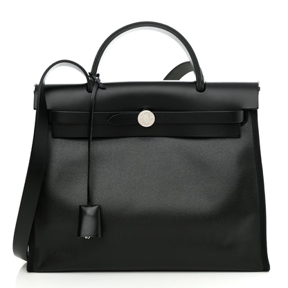 Hermes Toile H Berline Vache Hunter Herbag Zip PM 31 Black Ecru 3 of 11