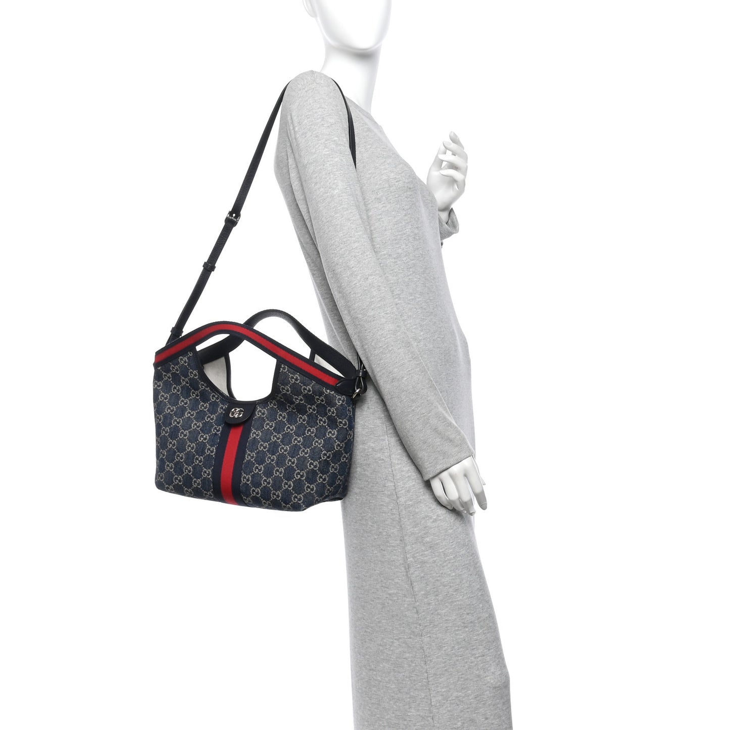 Denim GG Monogram Web Small Giglio Tote Blue White