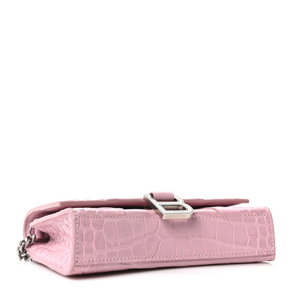 Balenciaga Shiny Calfskin Crocodile Embossed Hourglass Chain Bag Powder Pink 4 of 9