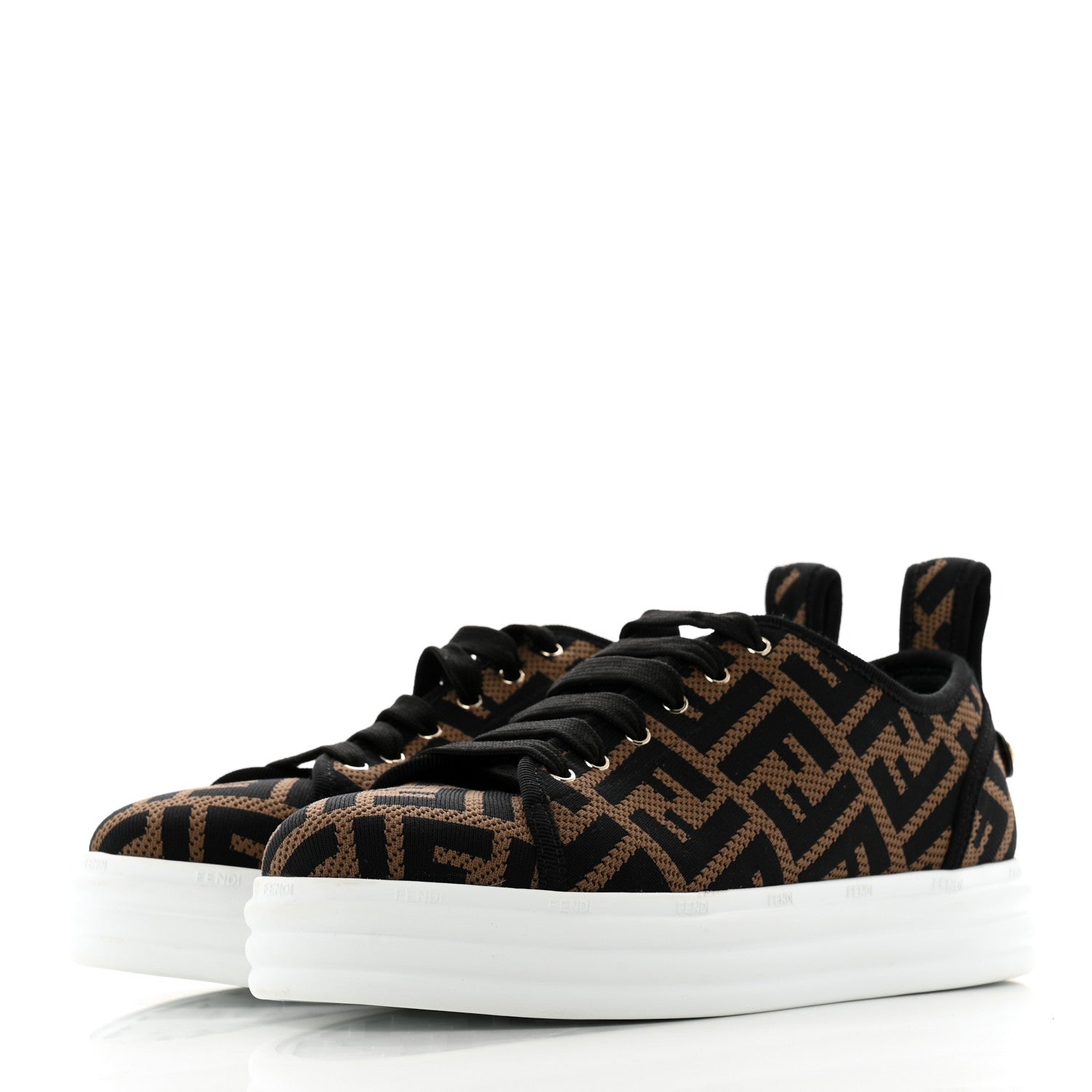 Fendi Fabric FF Micro-Perforated Rise Low Top Sneakers 38 Tobacco Black 4 of 11