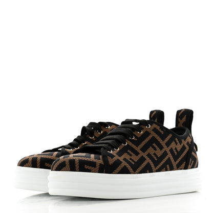 Fendi Fabric FF Micro-Perforated Rise Low Top Sneakers 38 Tobacco Black 4 of 11