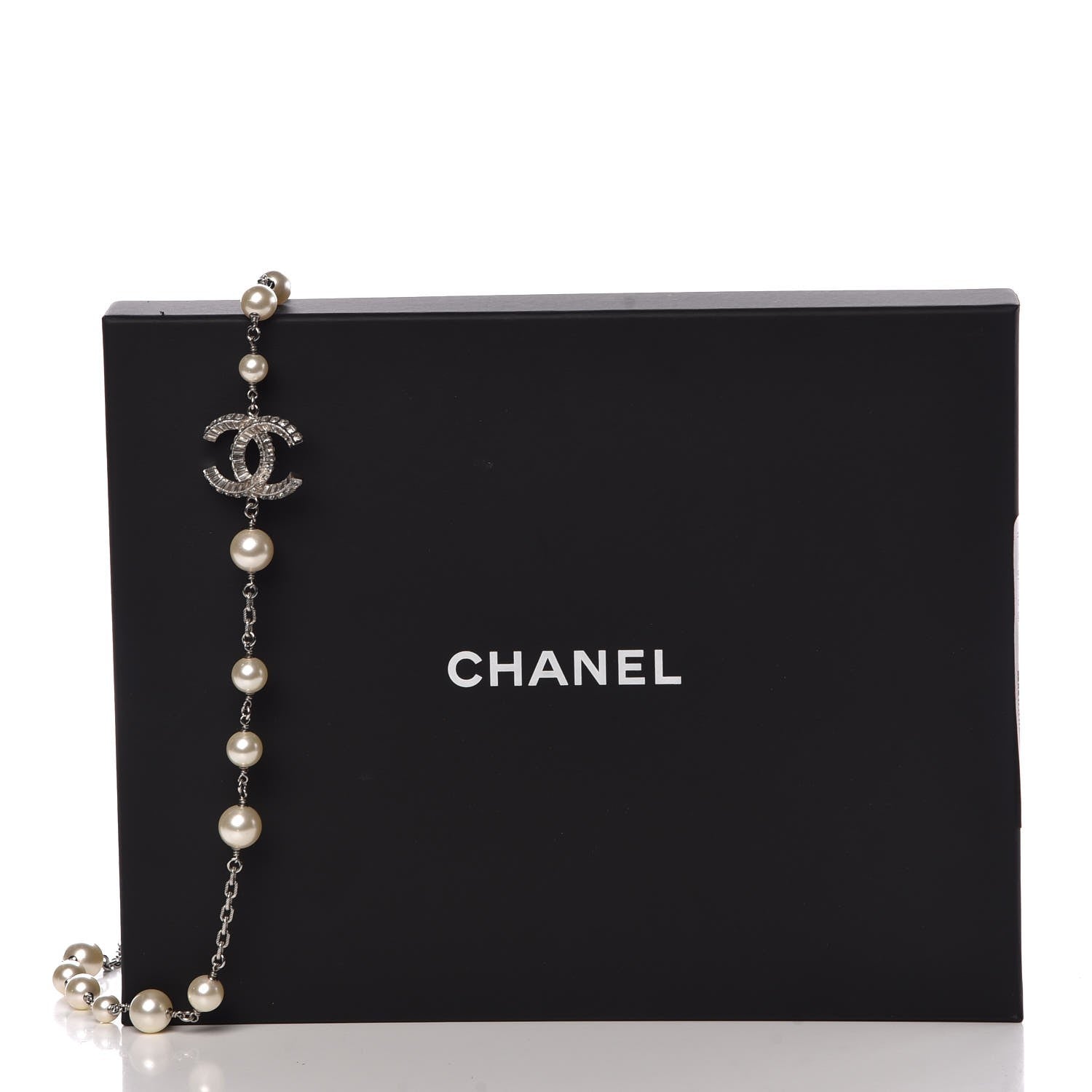 Chanel Pearl Baguette Crystal CC Long Necklace Silver 6 of 6