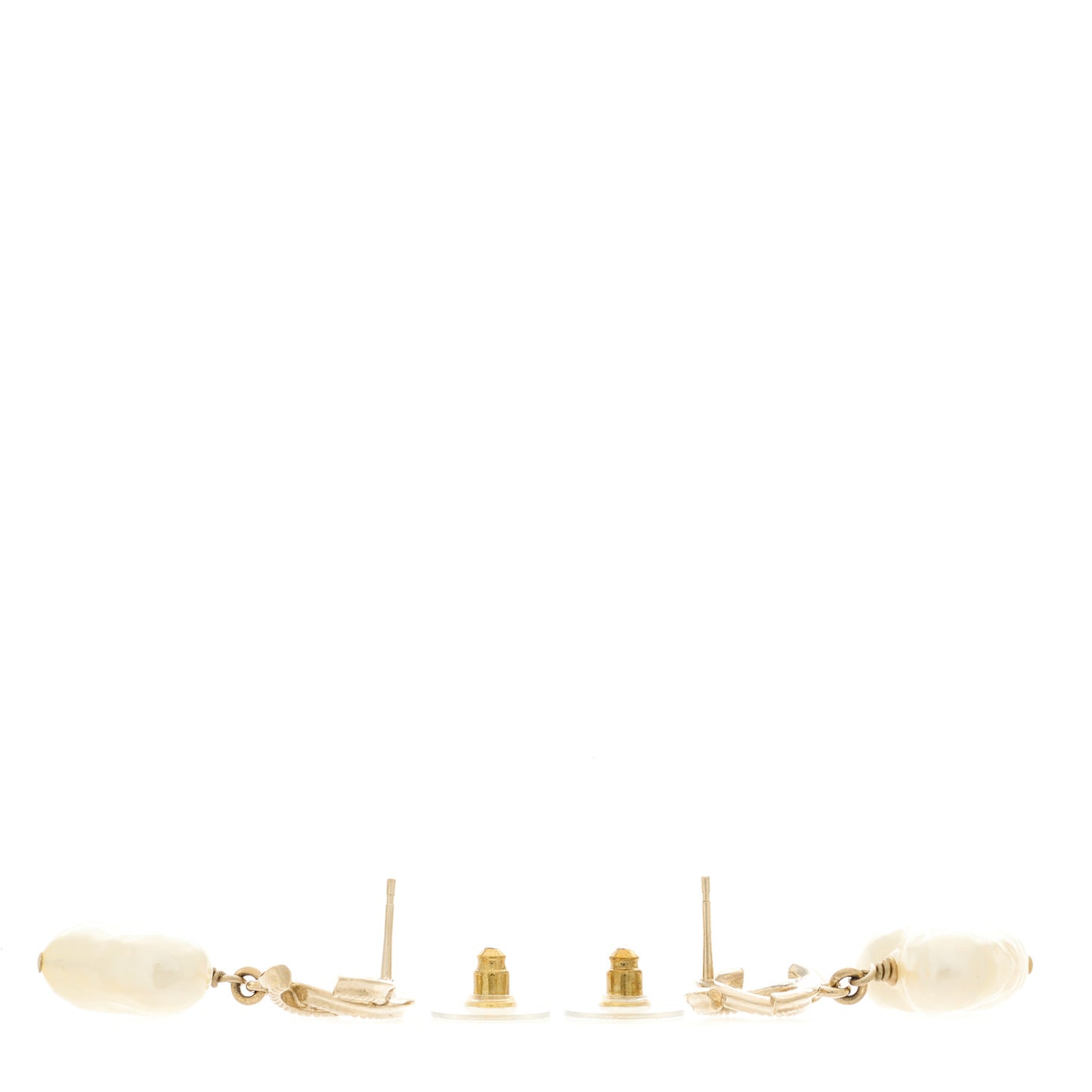 Pearl CC Heart Drop Earrings Gold