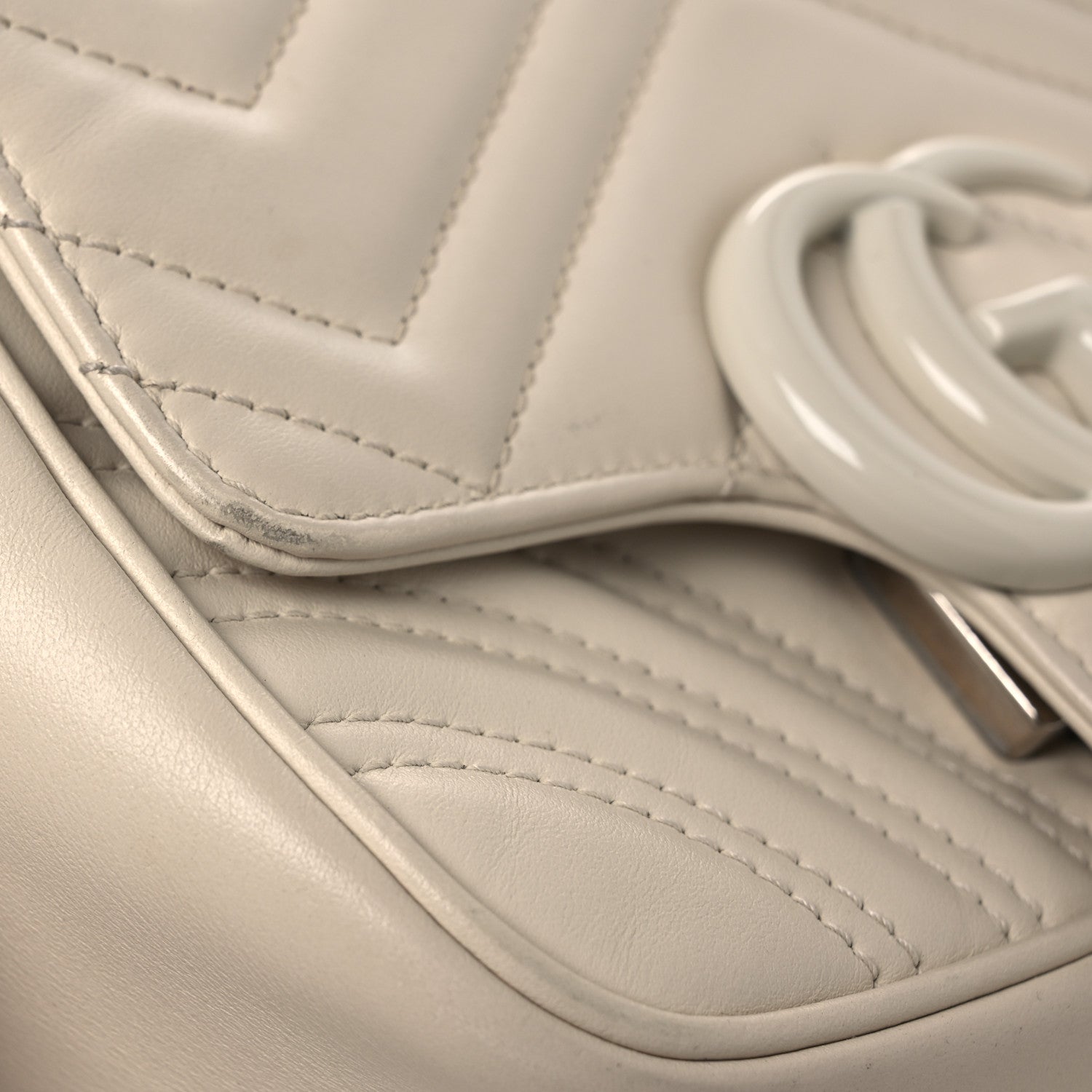 Gucci Calfskin Matelasse Monochrome Mini GG Marmont Crossbody Shoulder Bag White 13 of 16
