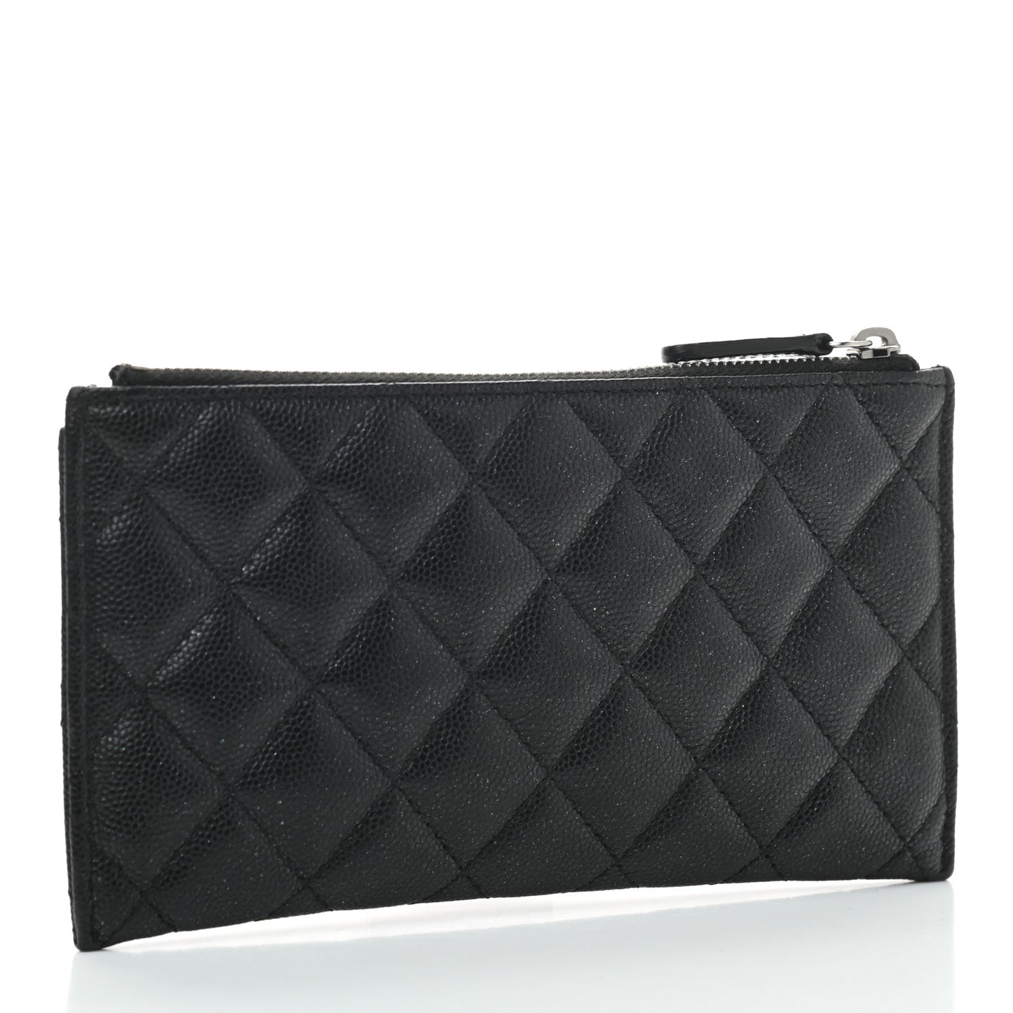 Iridescent Caviar Quilted Classic Zip Pouch Black