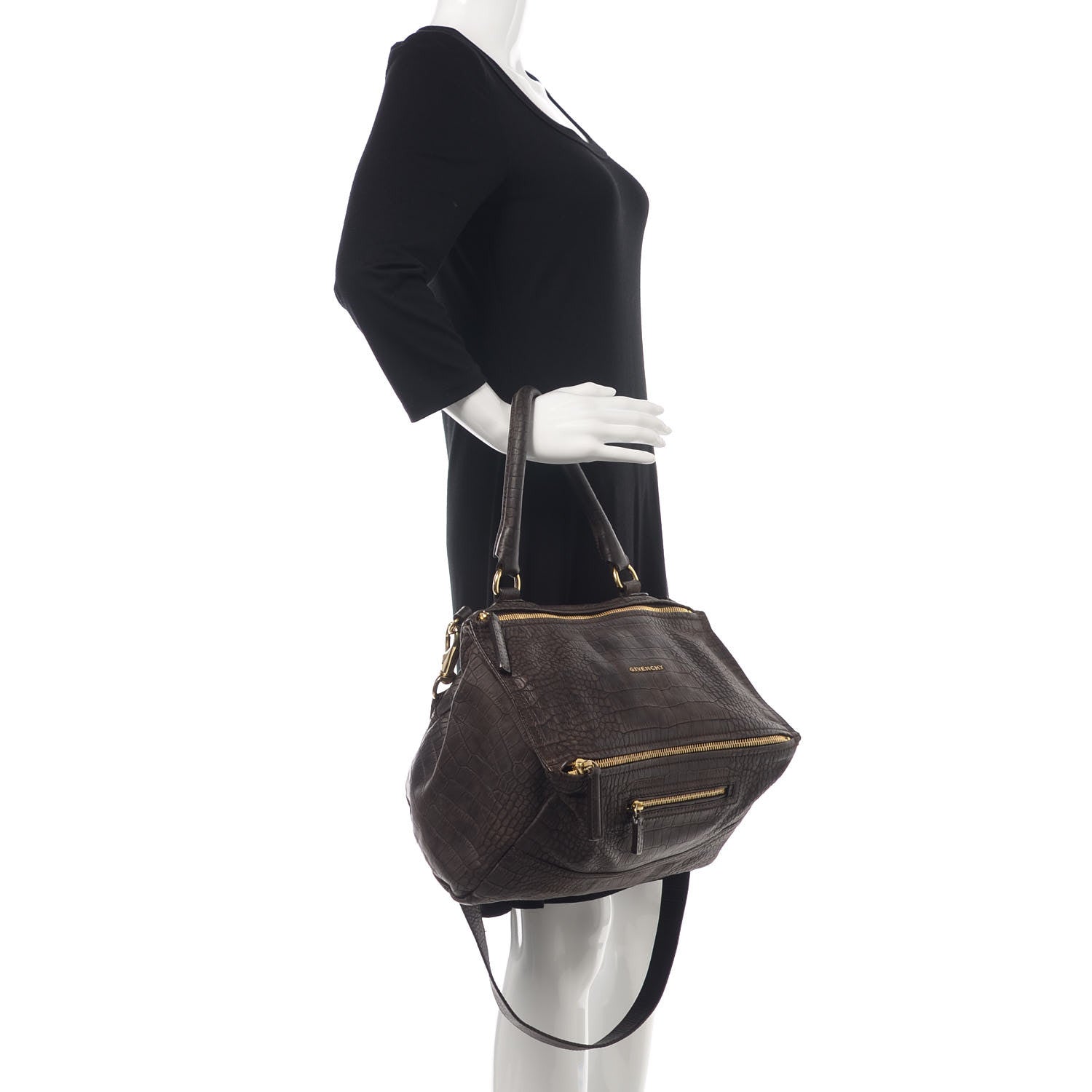 Givenchy Nubuck Crocodile Embossed Medium Pandora Dark Grey 2 of 14
