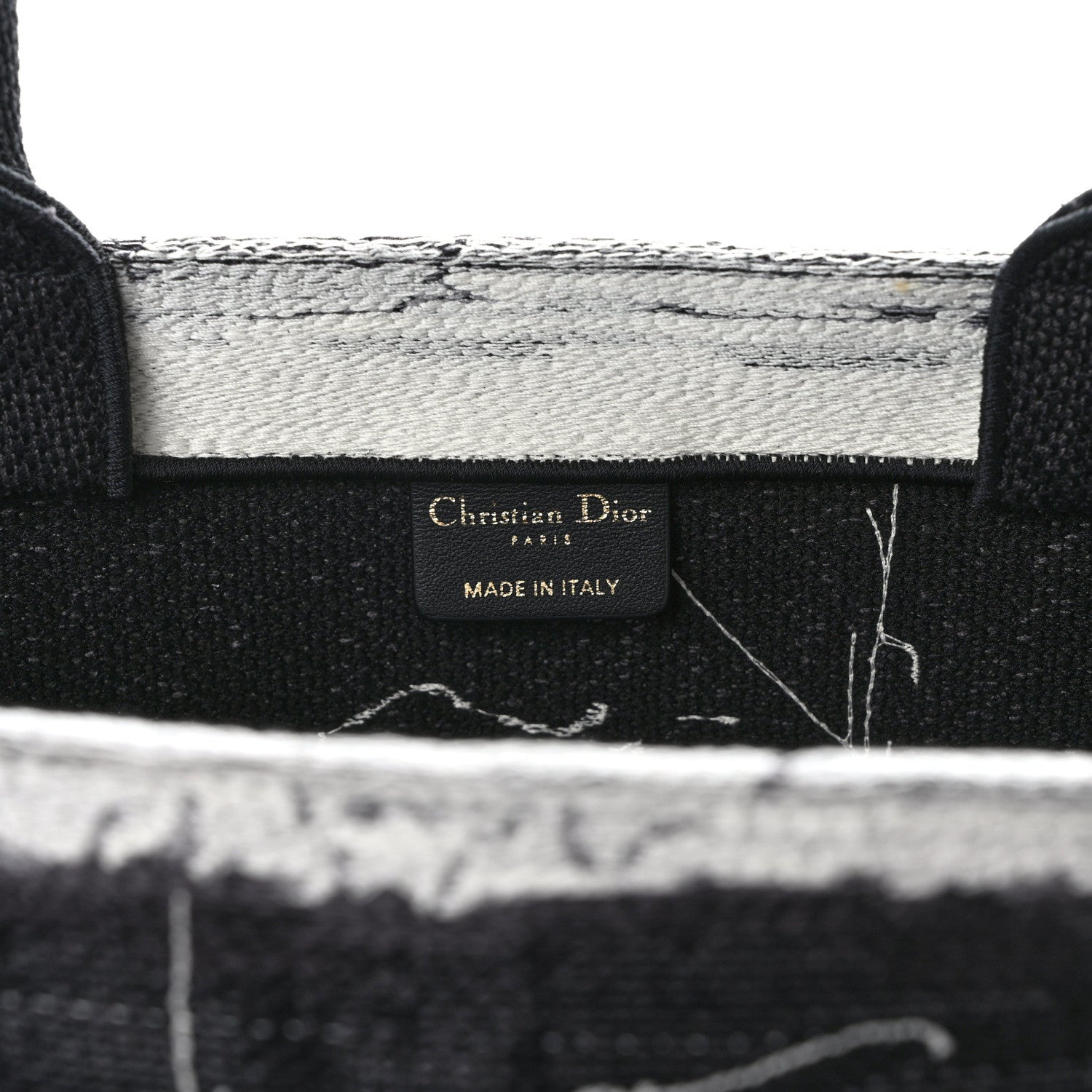 Christian Dior Canvas Embroidered Medium New York Book Tote Black White 6 of 13