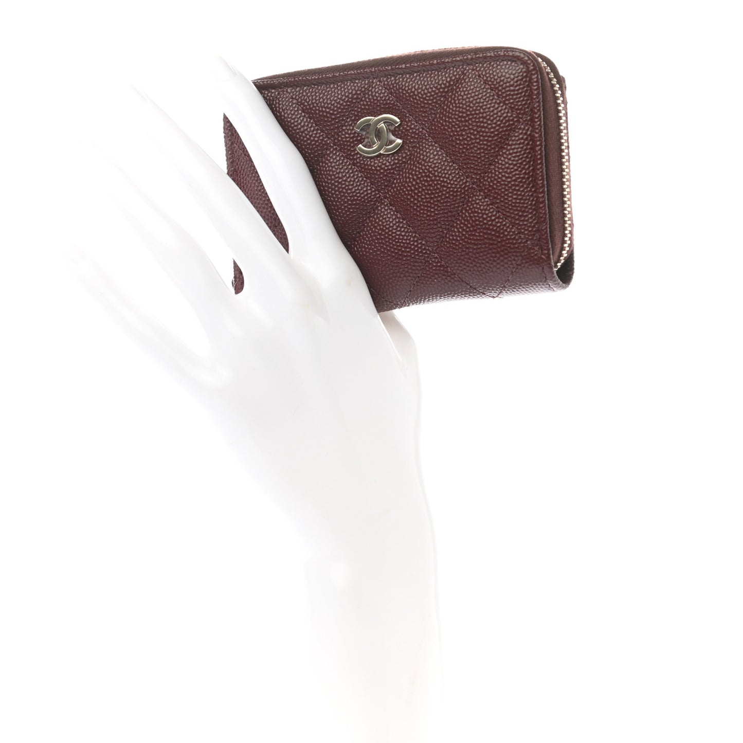 Caviar Quilted Zip Around Coin Purse Burgundy