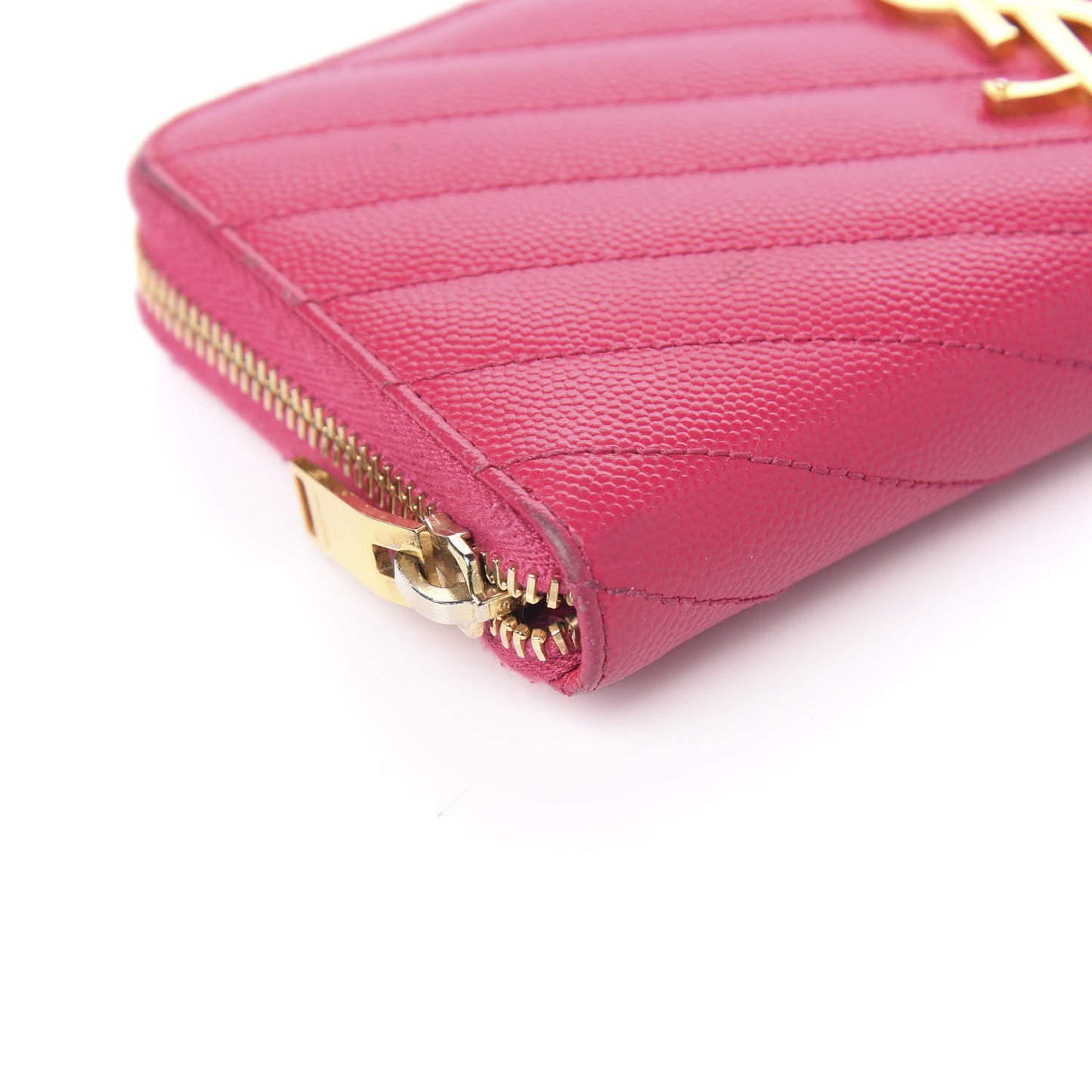 Grain De Poudre Matelasse Chevron Monogram Zip Around Wallet Fuchsia