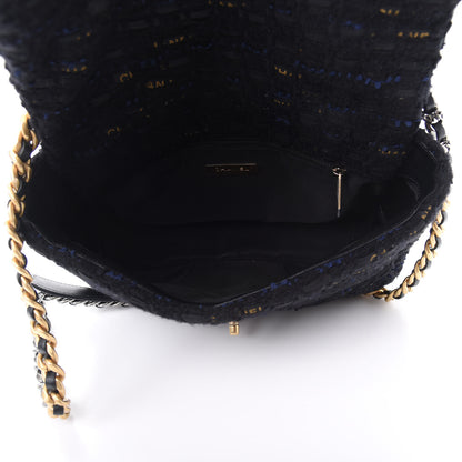 Chanel Tweed Quilted Large Chanel 19 Flap Black Navy Gold 5 of 12