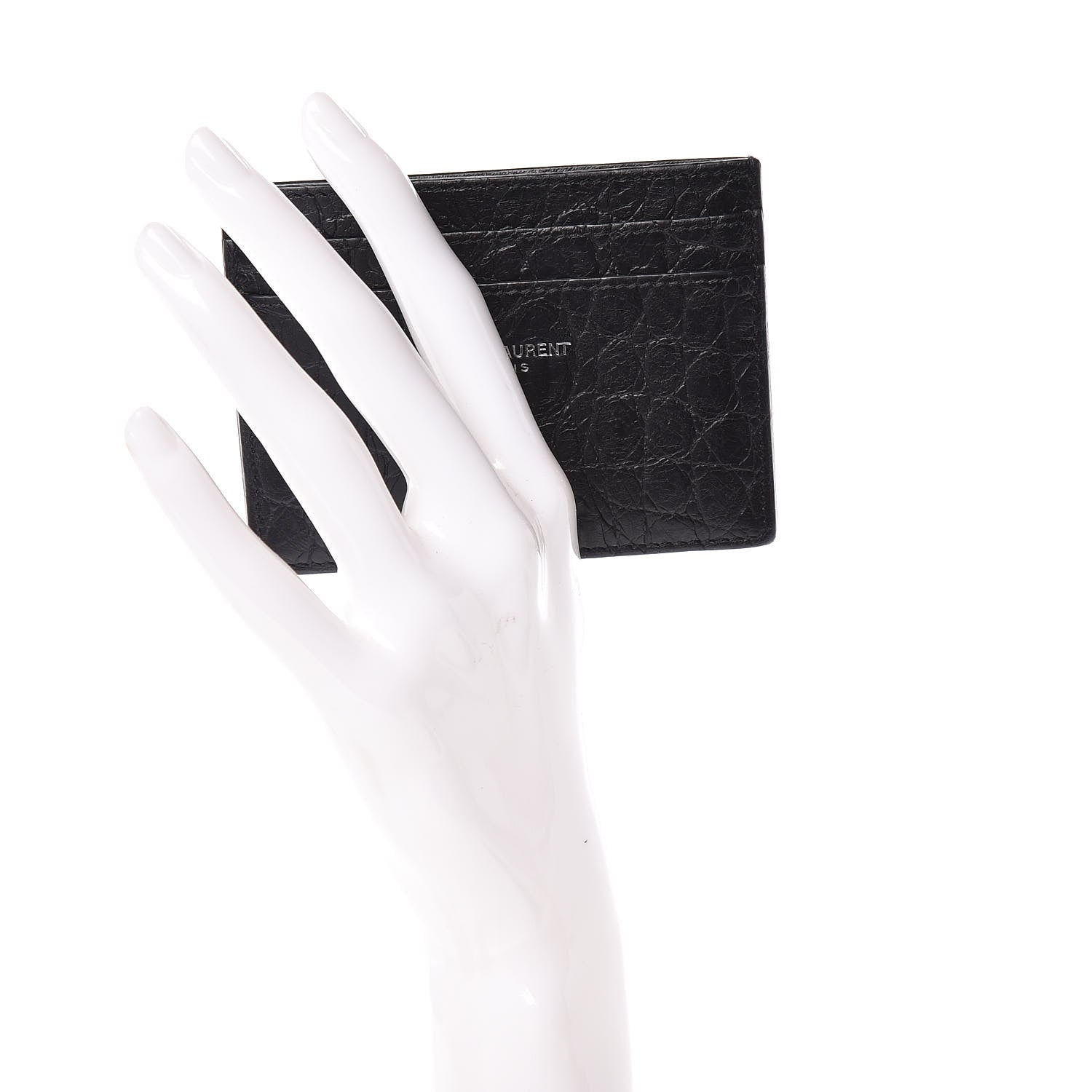 Saint Laurent Calfskin Crocodile Embossed Card Case Black 2 of 10