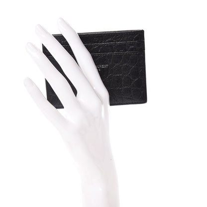 Saint Laurent Calfskin Crocodile Embossed Card Case Black 2 of 10