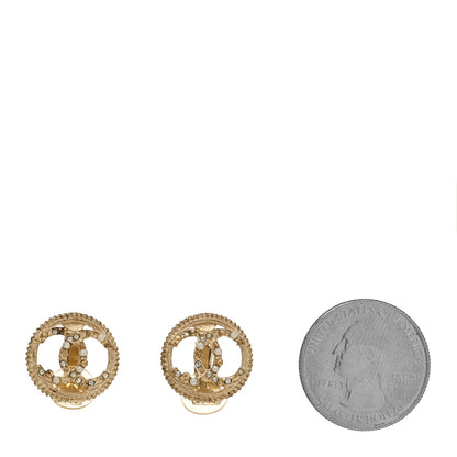 Chanel Pearl Crystal CC Round Clip On Earring Gold 2 of 5