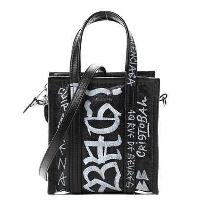Balenciaga Agneau Arena Graffiti All Over XXS Bazar Shopper Tote Black White 1 of 8