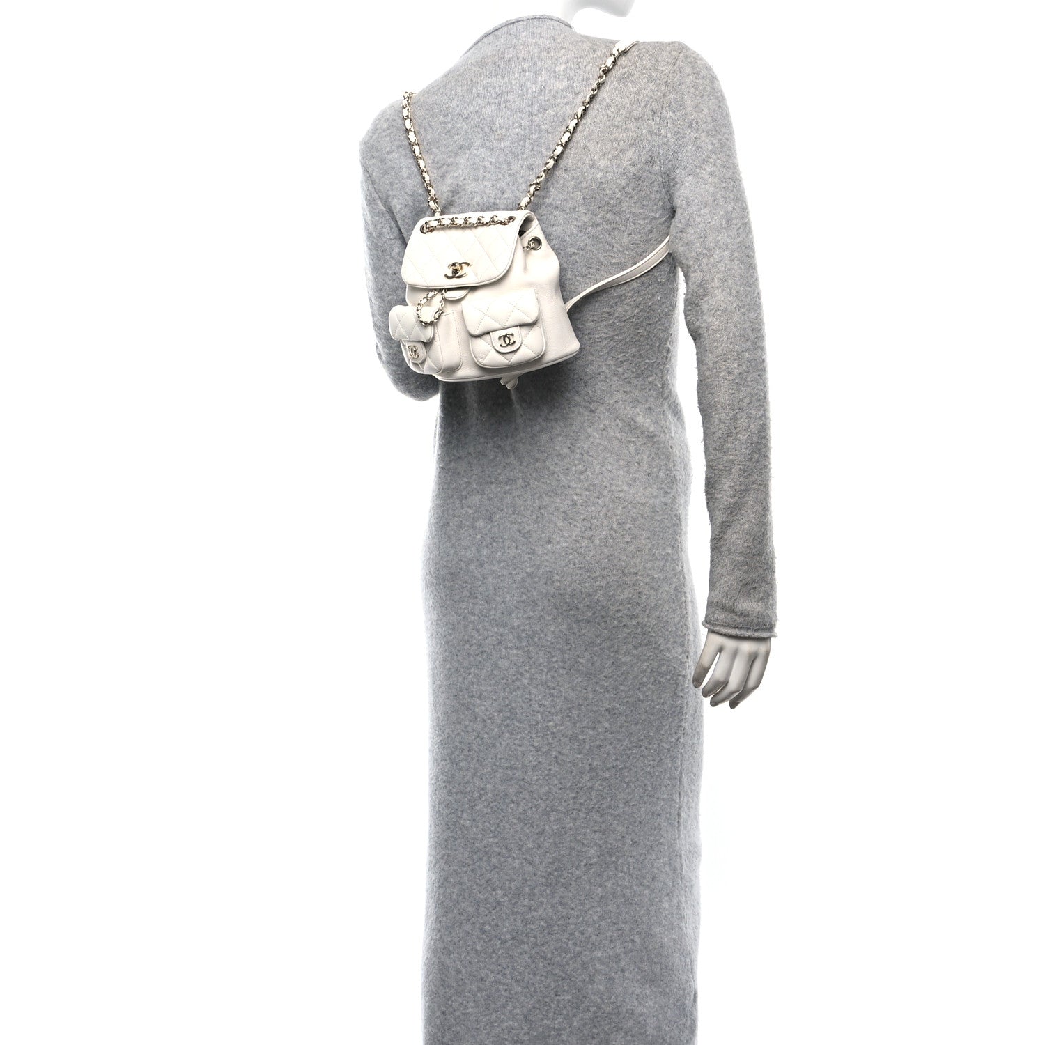 Chanel Shiny Caviar Quilted Small Duma Pockets Drawstring Backpack White 2 of 11