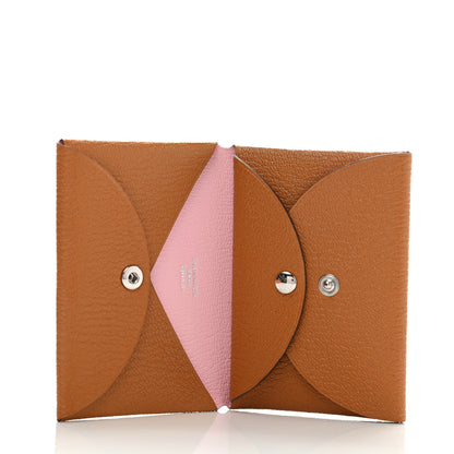 Hermes Chevre Mysore Verso Calvi Duo Card Case Caramel Rose Sakura 5 of 7