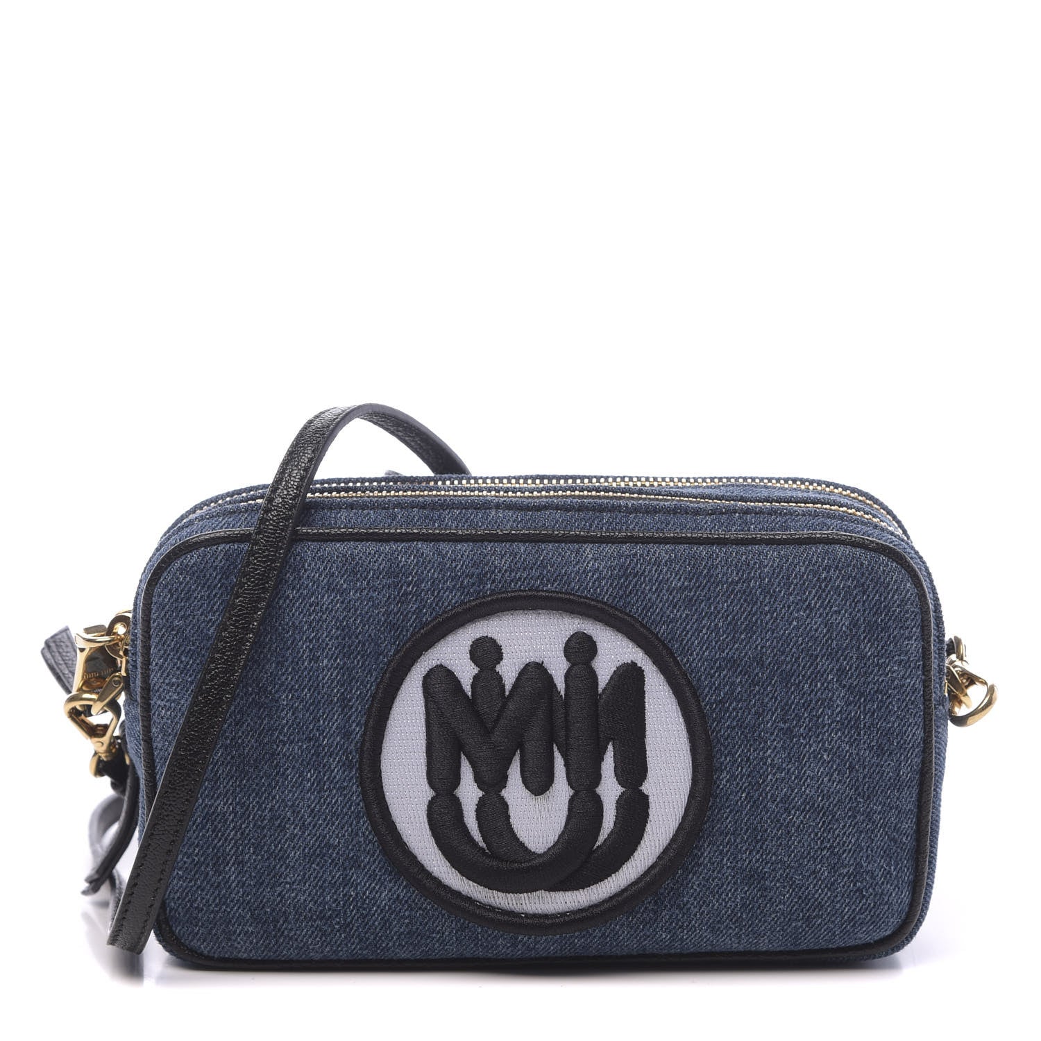 Miu Miu Denim Double Zip Crossbody Bag Blue Black 1 of 9