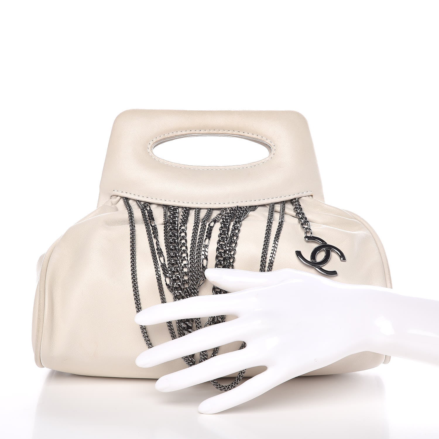 Chanel Lambskin Chain Embellished Frame Tote Ivory 2 of 14