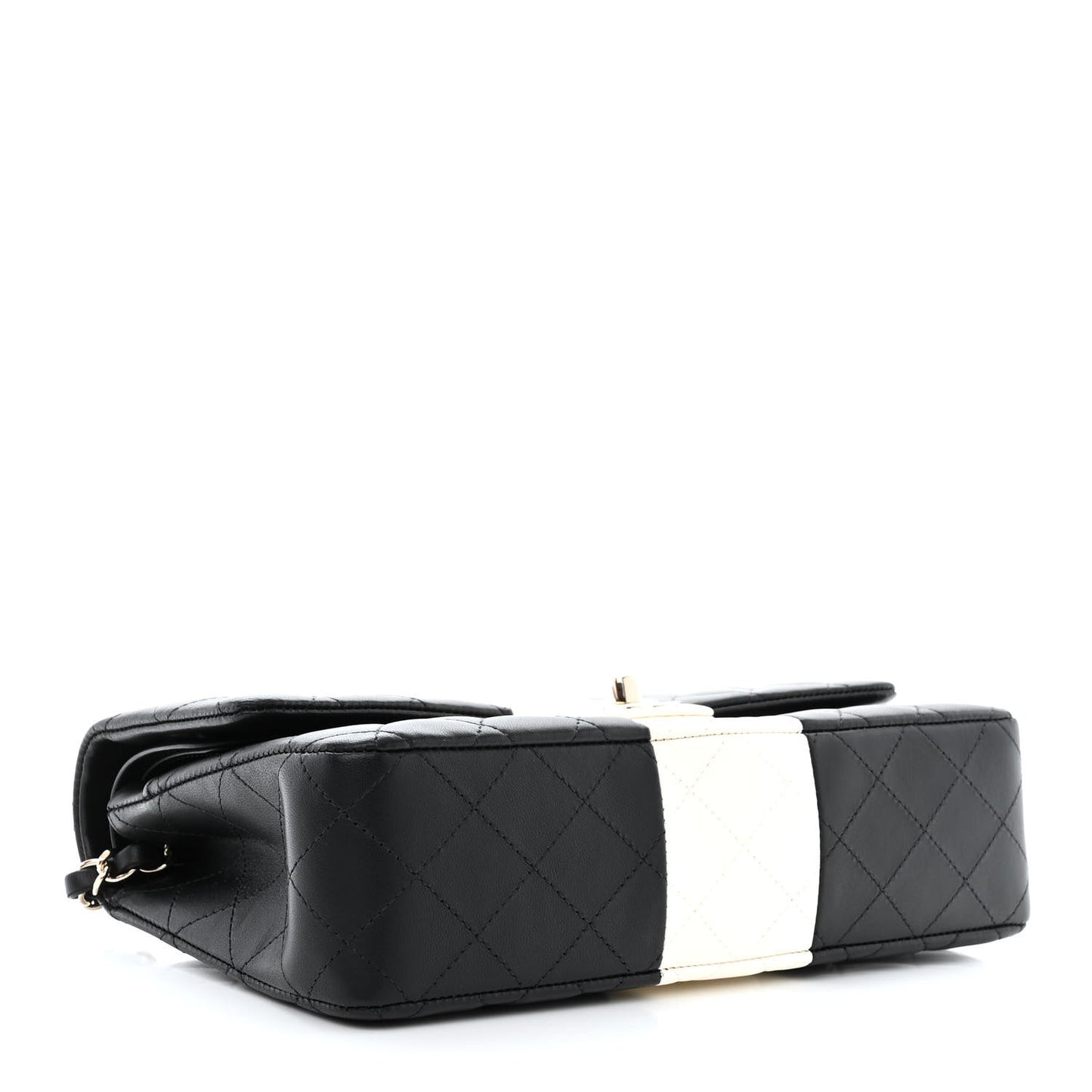 Lambskin Quilted Medium Double Flap Black White