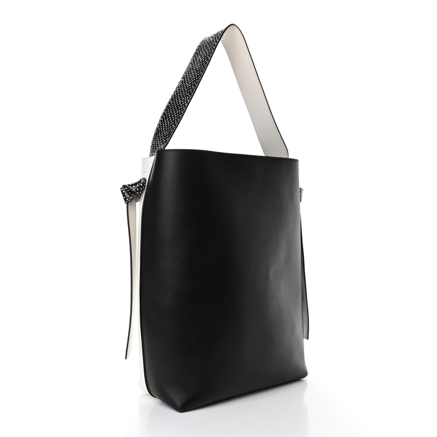 Shiny Smooth Calfskin Twisted Cabas White Black