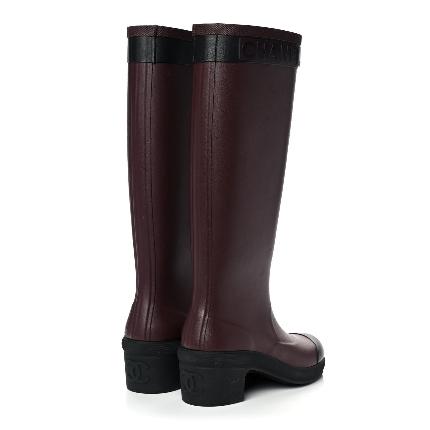 Rubber Logo Rain Boots 36 Burgundy Black