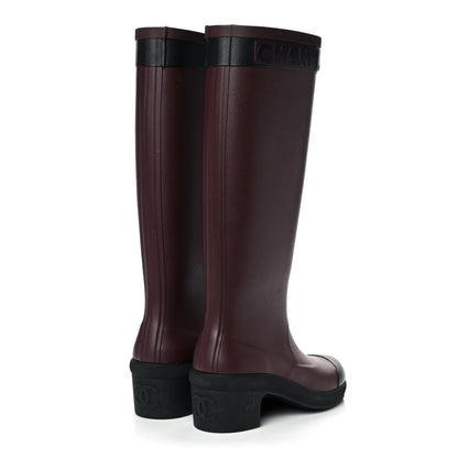 Chanel Rubber Logo Rain Boots 36 Burgundy Black 4 of 9