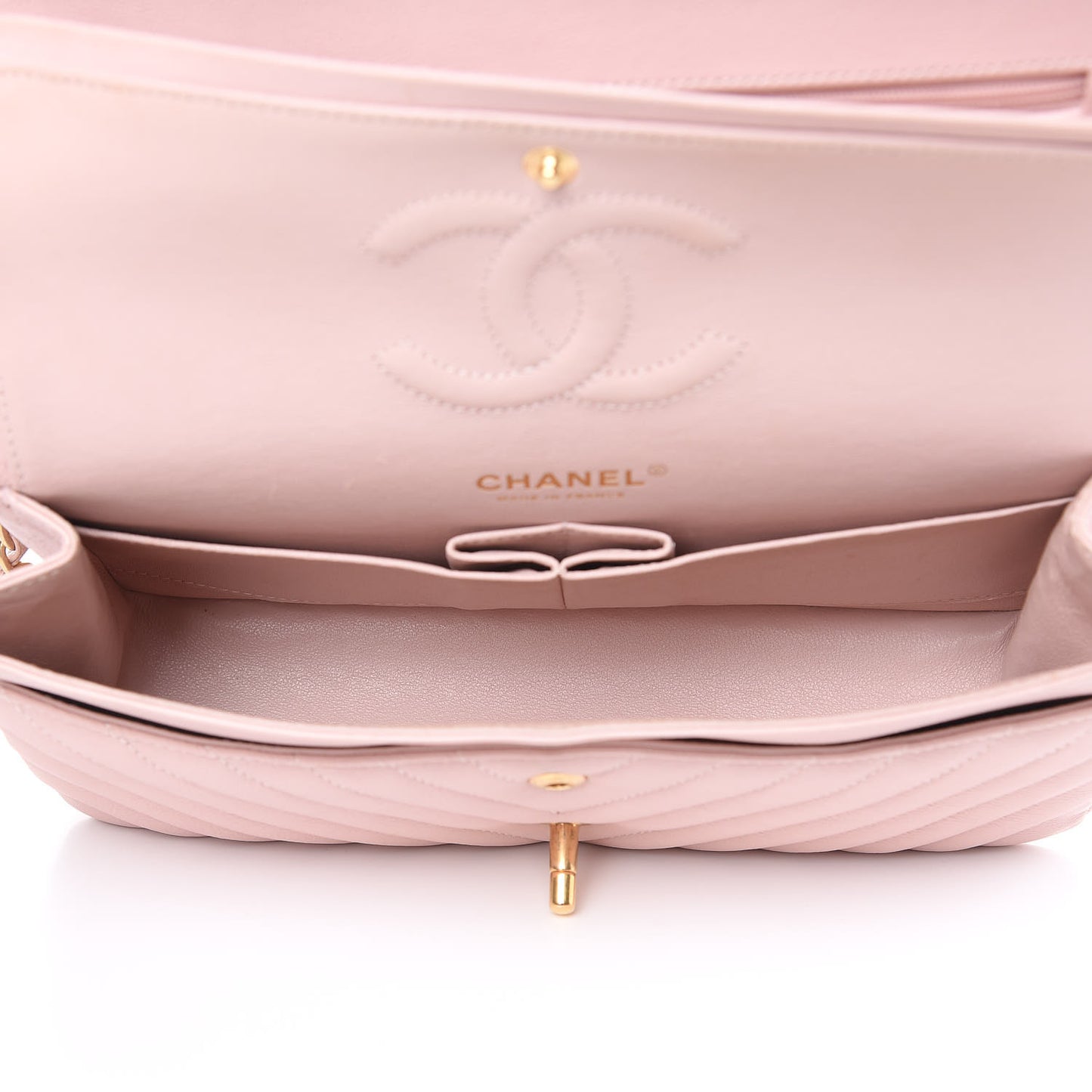 Calfskin Chevron Quilted Medium Double Flap Light Pink