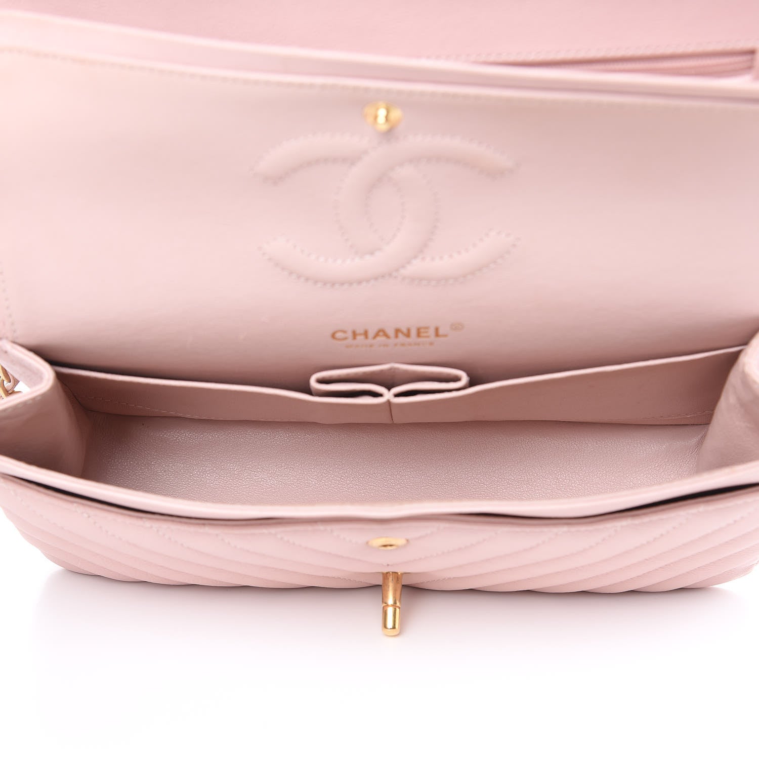 Chanel Calfskin Chevron Quilted Medium Double Flap Light Pink 5 of 15