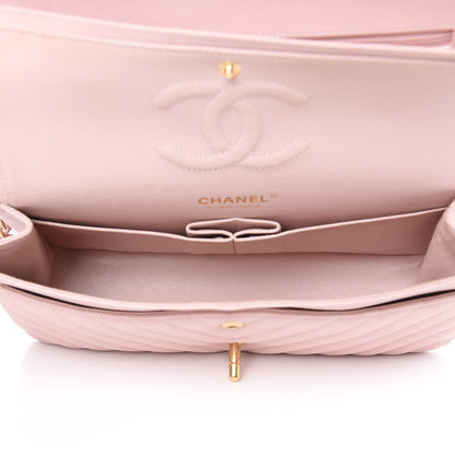 Chanel Calfskin Chevron Quilted Medium Double Flap Light Pink 5 of 15