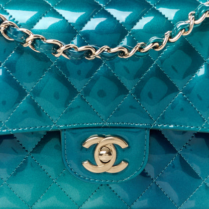 Chanel Shaded Patent Calfskin Quilted Medium Double Flap Green Blue 8 of 11