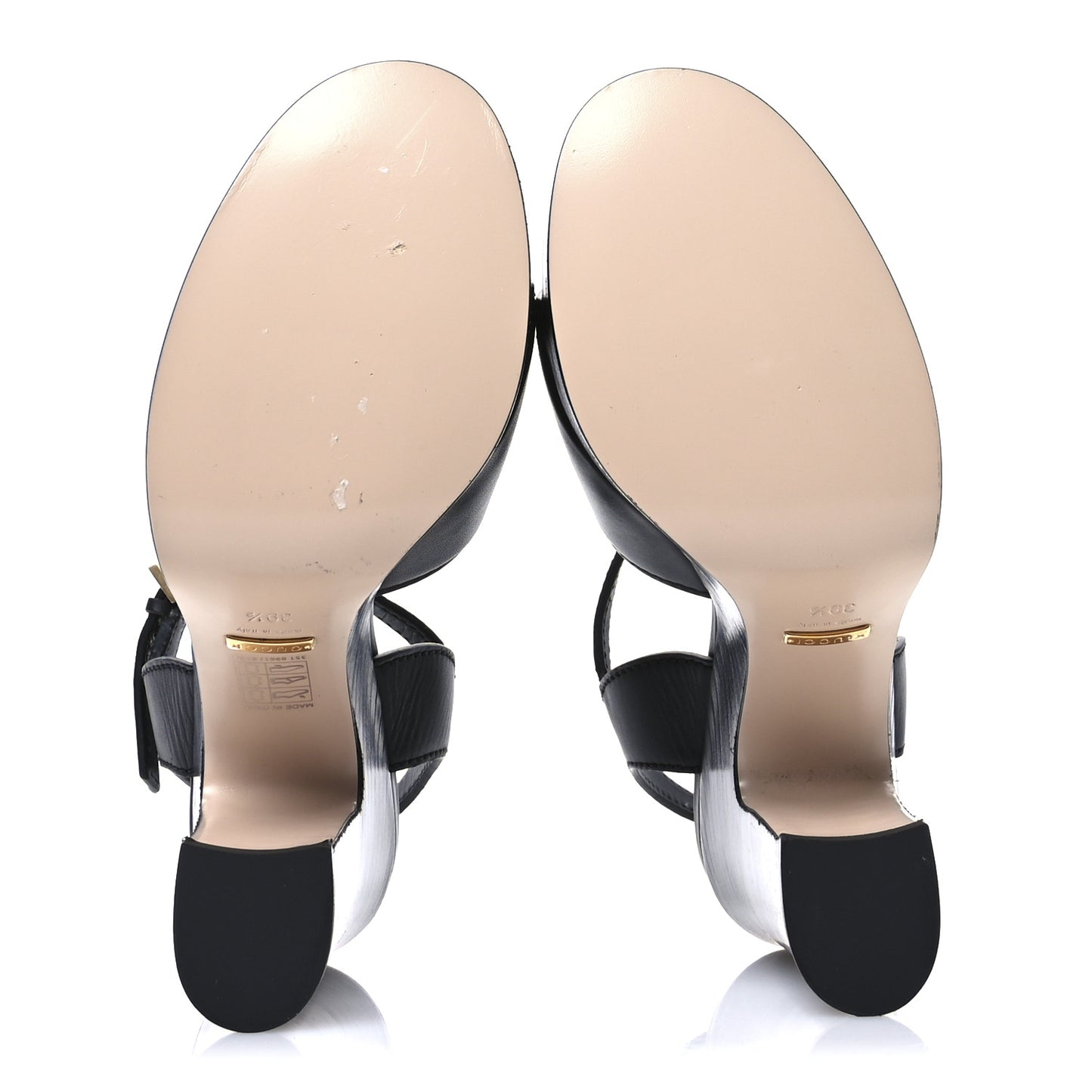 Cosmos Softy Calfskin Wooden Interlocking G Cut-Out 30/120mm Platform Sandals 39.5 Black