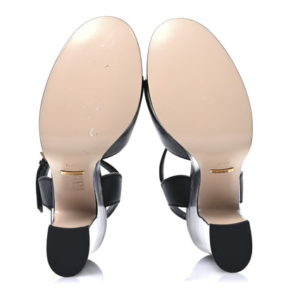 Gucci Cosmos Softy Calfskin Wooden Interlocking G Cut-Out 30/120mm Platform Sandals 39.5 Black 6 of 8
