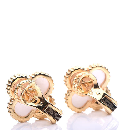 Van Cleef & Arpels 18K Yellow Gold Mother of Pearl Vintage Alhambra Earrings 9 of 10