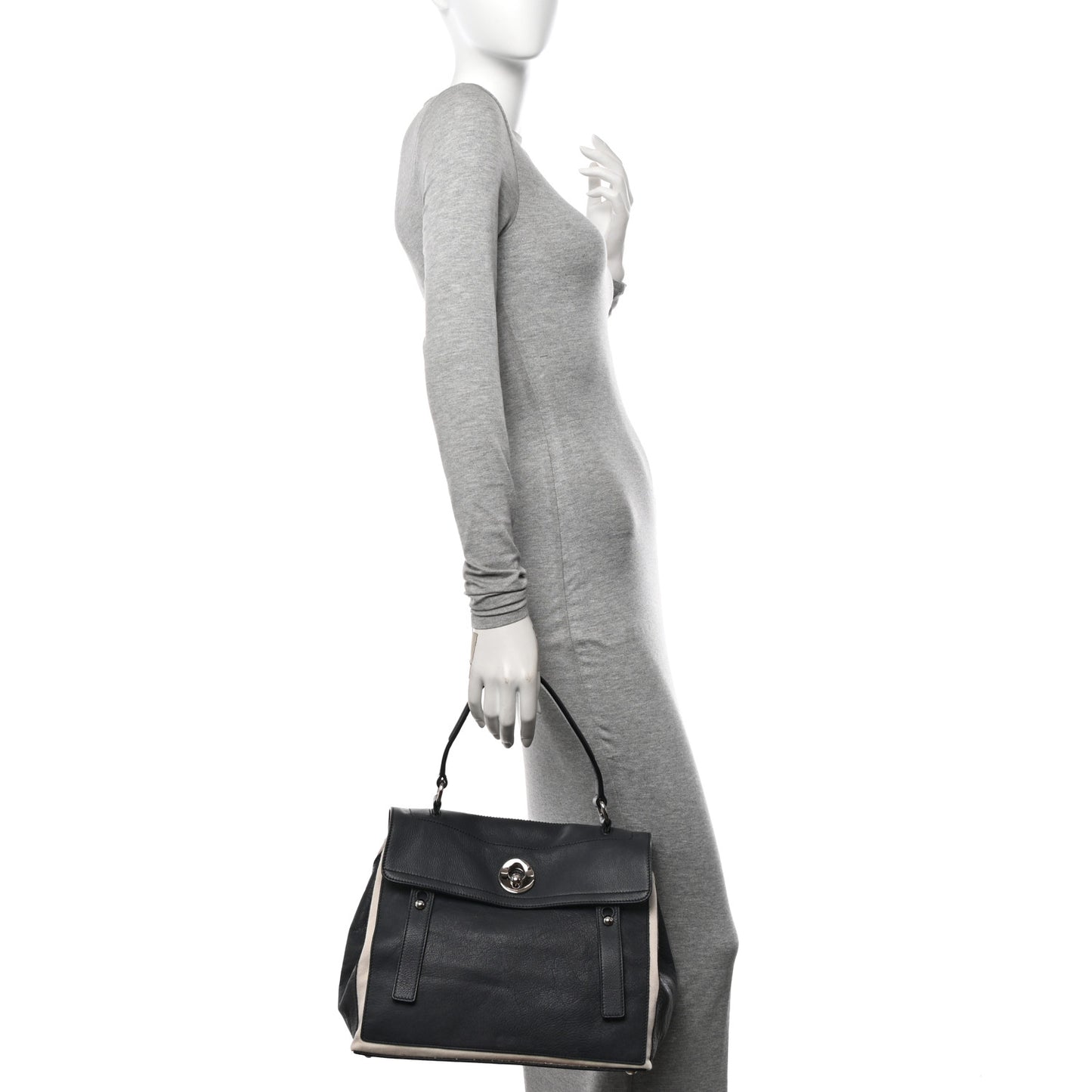 Calfskin Canvas Large Muse Two Grey