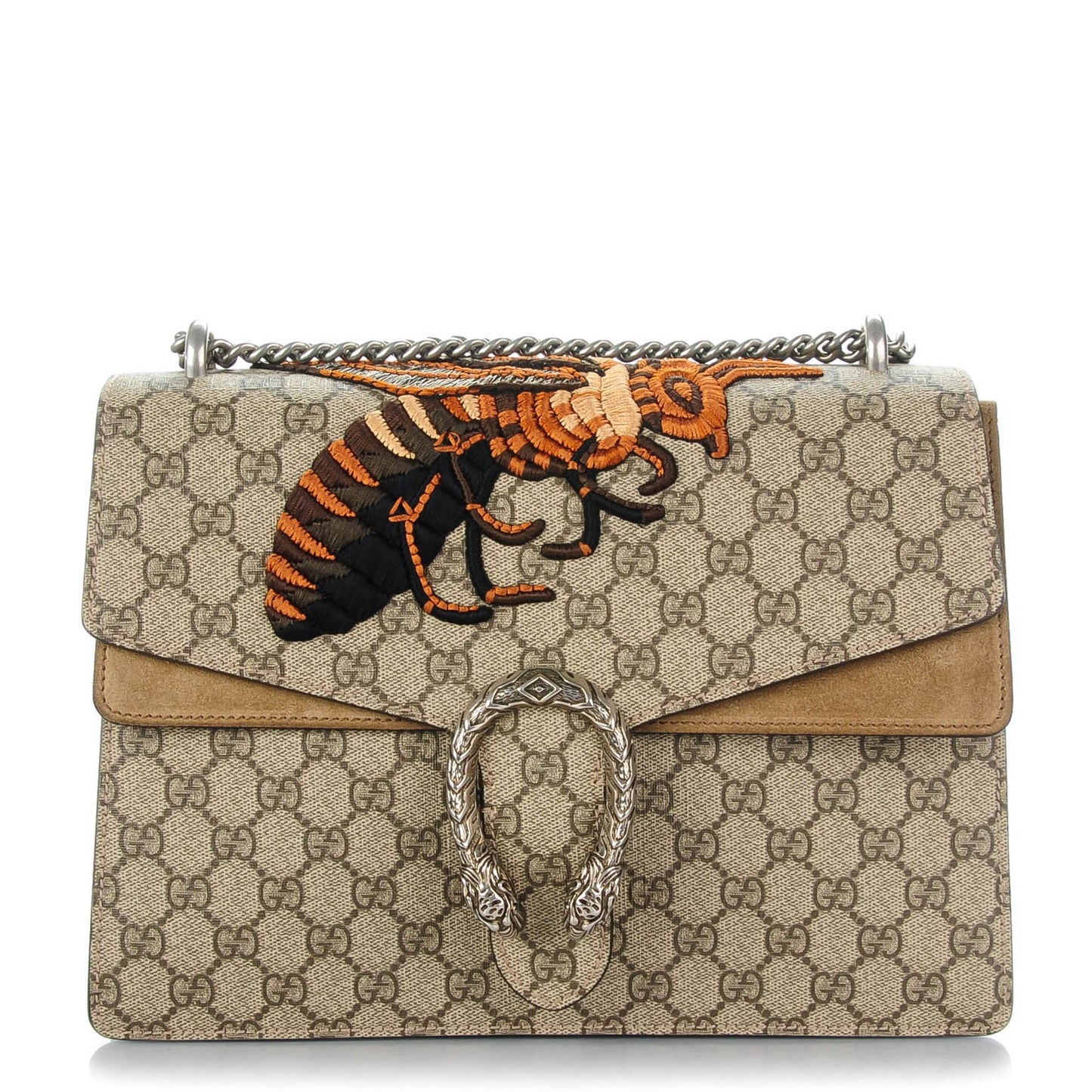GG Supreme Monogram Bee Embroidered Medium Dionysus Shoulder Bag Taupe