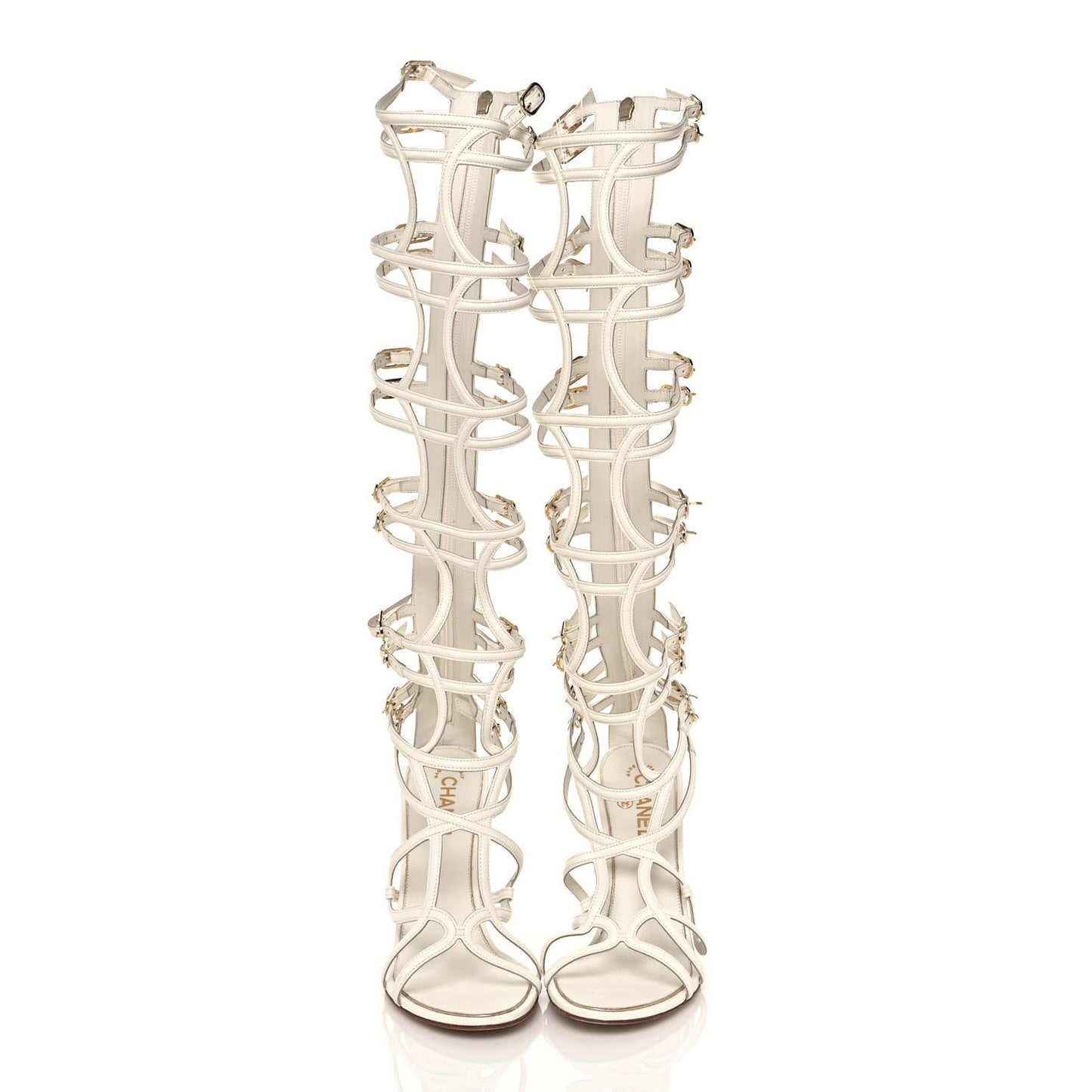 Lambskin Gladiator Wedge Strap Sandals 40 White