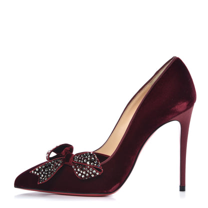 Christian Louboutin Velvet Madame Menule Bow 100 Pumps 35.5 Burgundy 1 of 8