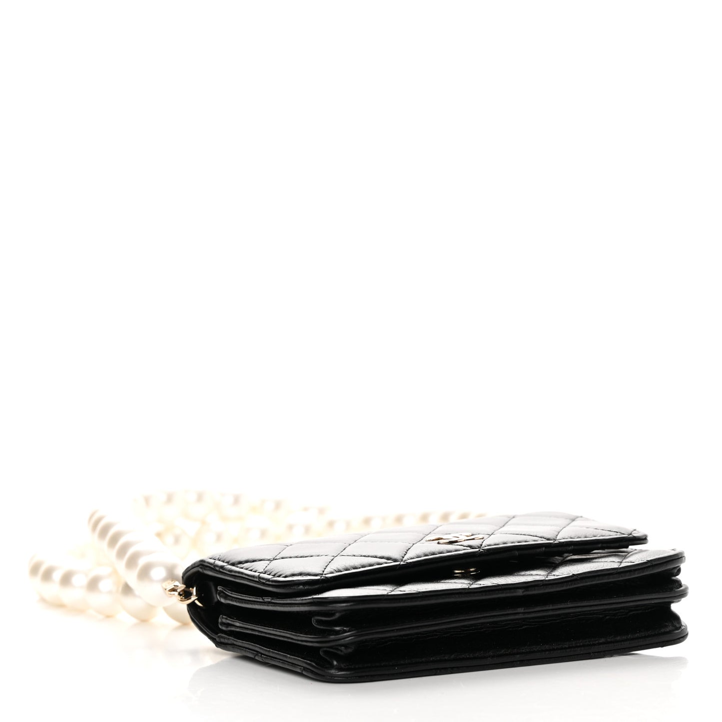 Calfskin Quilted Mini Maxi Pearls Wallet On Chain WOC Black