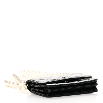Chanel Calfskin Quilted Mini Maxi Pearls Wallet On Chain WOC Black 4 of 10