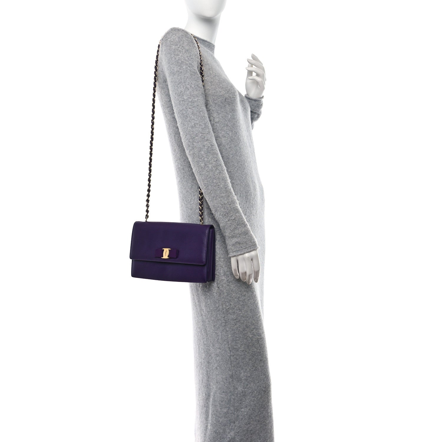 Salvatore Ferragamo Printed Calfskin Vara Bow Chain Flap Crossbody Purple 2 of 9