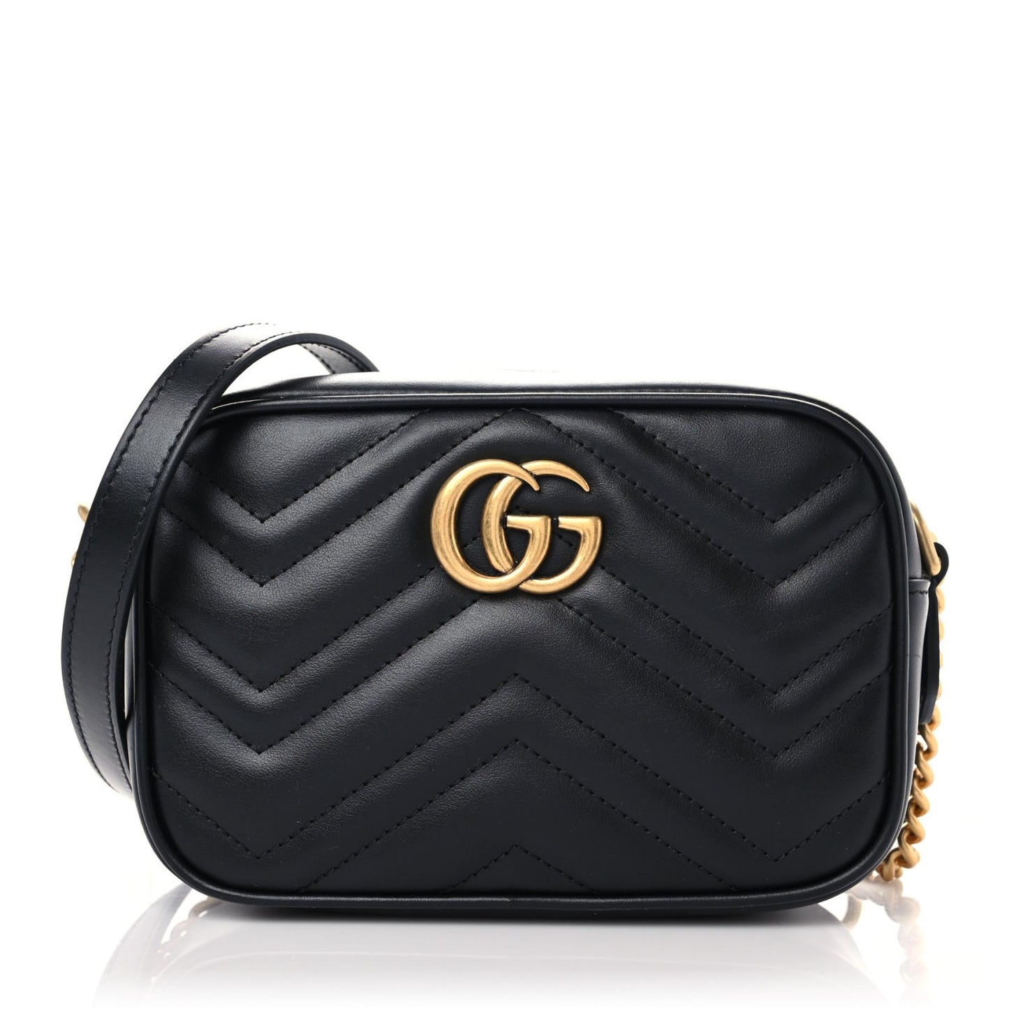 Calfskin Matelasse Mini GG Marmont Chain Shoulder Bag Black