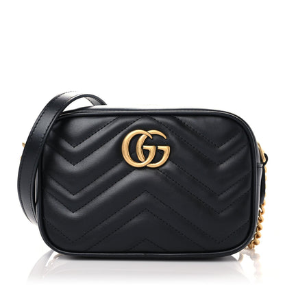Gucci Calfskin Matelasse Mini GG Marmont Chain Shoulder Bag Black 1 of 9