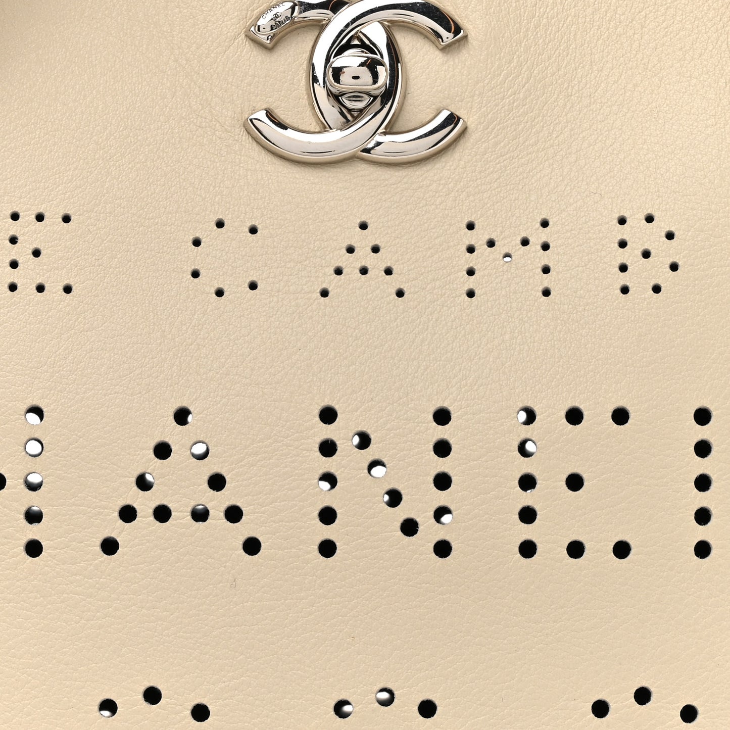Calfskin Tweed Small Logo Eyelets Shopping Tote Beige