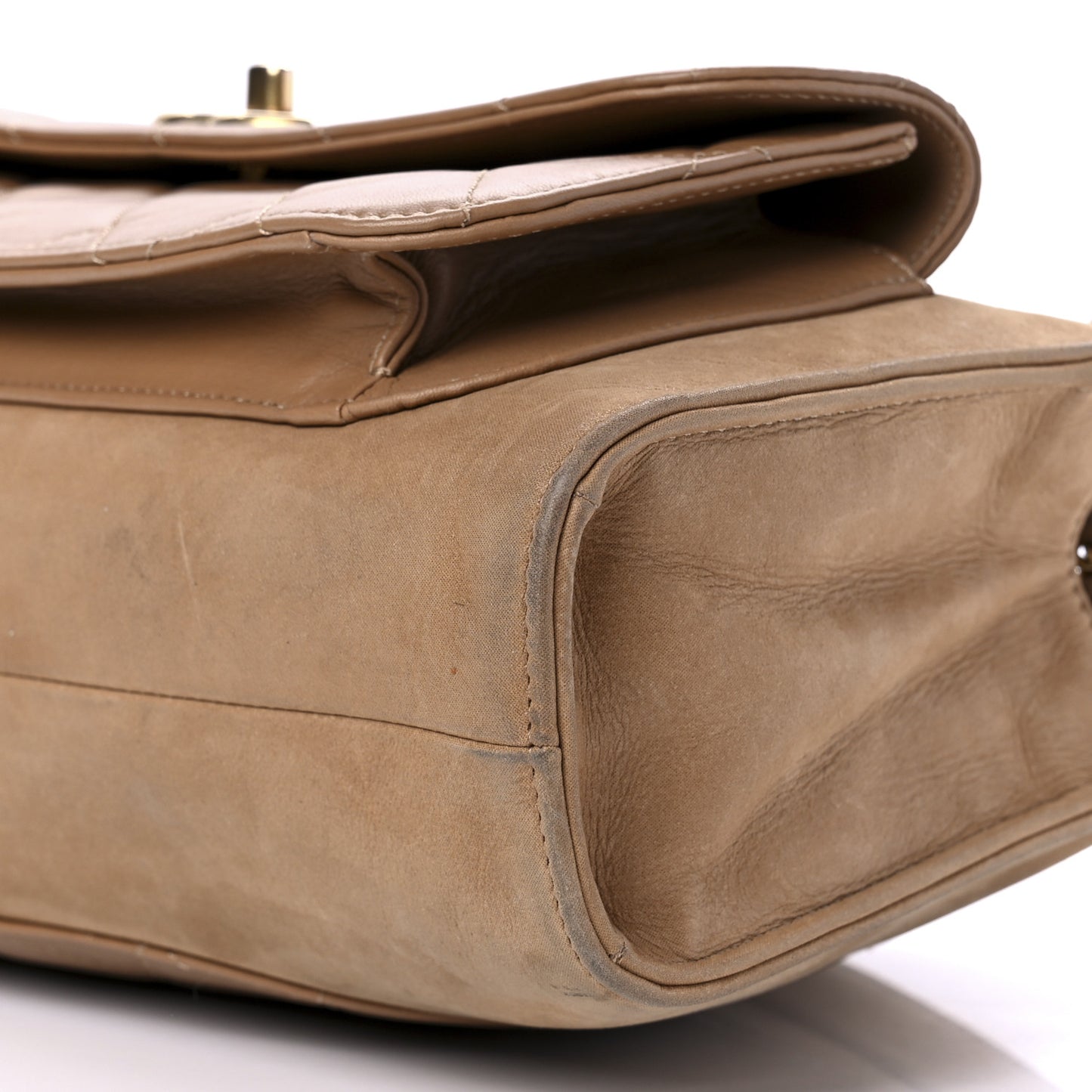 Iridescent Calfskin Chic Quilt Quilted Front Pocket Shoulder Bag Beige