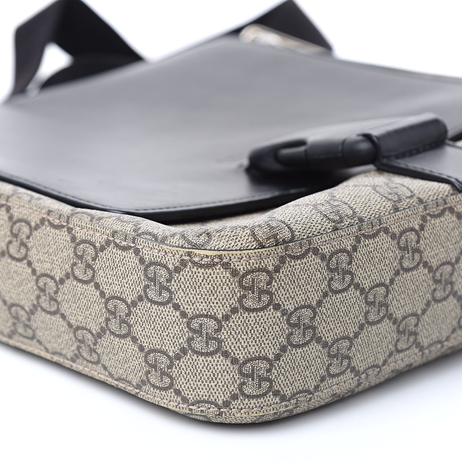 Gucci GG Supreme Monogram Single Buckle Flap Messenger Bag Beige Black 8 of 16