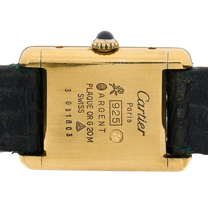 Cartier Sterling Silver Vermeil Lizard 23mm Must de Cartier Tank Manual Winding Watch Blue 4 of 4
