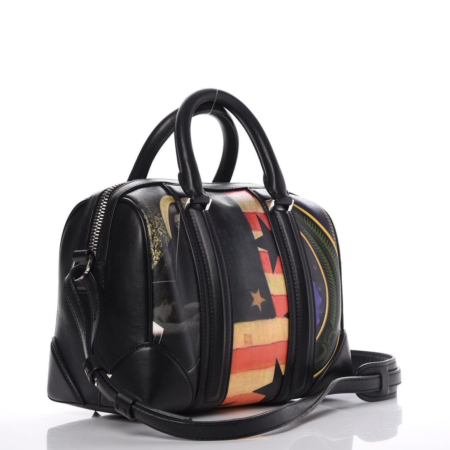 Coated Canvas Printed Small Lucrezia Satchel Black