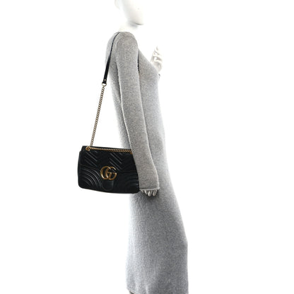 Gucci Calfskin Matelasse Medium GG Marmont Shoulder Bag Black 2 of 11